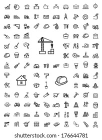 vector black construction icons set