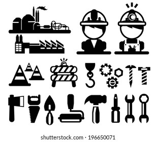 vector black construction icons set 