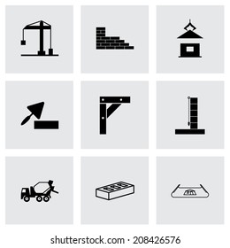 Vector black construction icons set on grey background