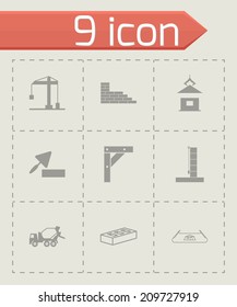 Vector black construction icons set on grey background