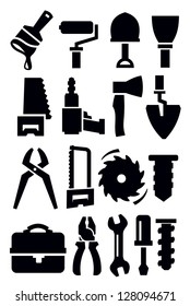 vector black construction tools icons set on whiye