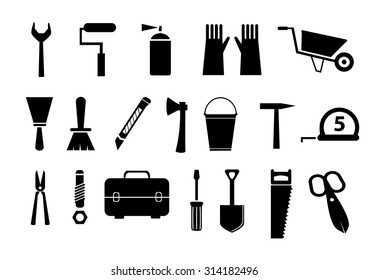 vector black construction tools icons set