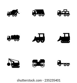 Vector black construction transport icon set on white background