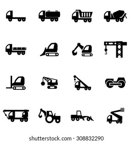 Vector black construction transport icon set.