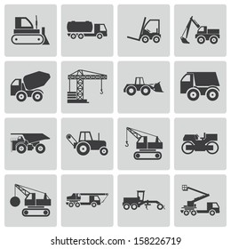 Vector black construction transport icons set