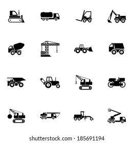 Vector black construction transport icons set on white background