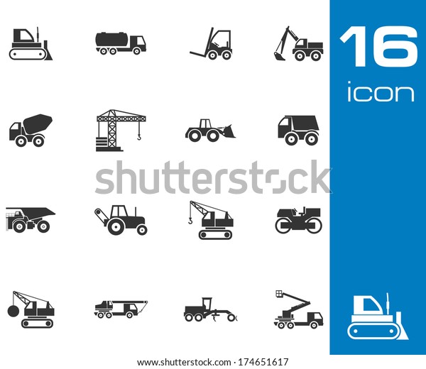 Vector black construction transport icons set\
white background