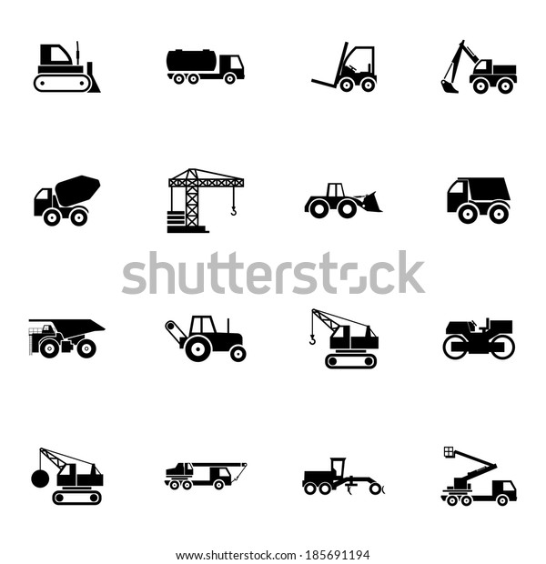 Vector black construction transport icons set\
on white background