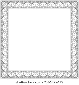 Vector black contour Arabic national square ornament.  Ethnic rectangle, frame of eastern peoples. Persian painting.
