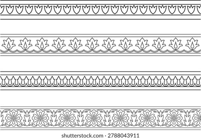 Vector black contour endless Turkish national ornament. Seamless ottoman border, frame. Ethnic floral pattern of Seljuk Turks. Decoration of the Sultan's palaces.
