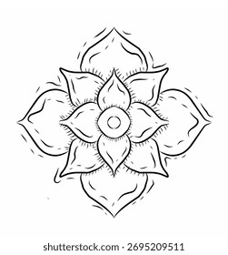 Contorno preto vetorial de flores isoladas em um fundo branco.