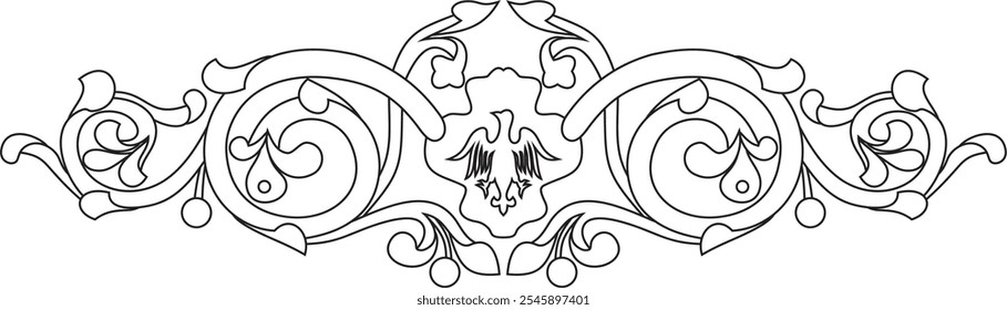 Vector black contour gothic ornament. Medieval European drawing. Classic pattern of the Germans, Angles, Saxons, Franks.
