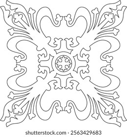 Vector black contour gothic ornament. Medieval European art. Traditional patterns of Catholic cathedrals.
