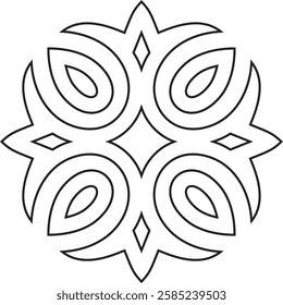 Vector black contour Kazakh national ornament. Ethnic pattern of the peoples of the Great Steppe,