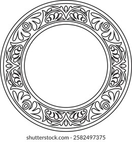 Vector black contour round classic byzantine ornament. Circle, ring, border, Ancient Greece, Eastern Roman Empire frame. Decoration of the Russian Orthodox Church
