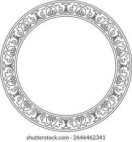 Vector black contour round classic byzantine ornament. Circle, ring, border, Ancient Greece, Eastern Roman Empire frame. Decoration of the Russian Orthodox Church
