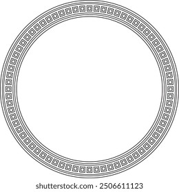 Vector black contour round Egyptian ornament. Circle, frame, ring of ancient Egypt.Pattern of lotus flowers and sun
