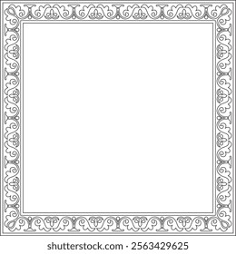 Vector black contour square classic byzantine ornament. Rectangle, border, Ancient Greece, Eastern Roman Empire frame. Decoration of the Russian Orthodox Church
