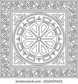 Vector black contour square classic byzantine ornament. Rectangle, border, Ancient Greece, Eastern Roman Empire frame. Decoration of the Russian Orthodox Church
