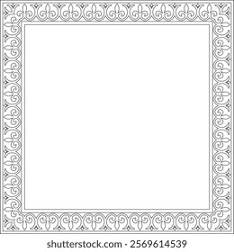 Vector black contour square classic byzantine ornament. Rectangle, border, Ancient Greece, Eastern Roman Empire frame. Decoration of the Russian Orthodox Church
