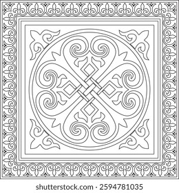 Vector black contour square classic byzantine ornament. Rectangle, border, Ancient Greece, Eastern Roman Empire frame. Decoration of the Russian Orthodox Church
