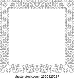 Vector black contour square Kazakh national ornament. Ethnic pattern of the peoples of the Great Steppe,
