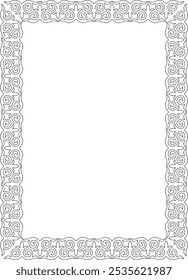 Vector black contour square Kazakh national ornament. Ethnic pattern of the peoples of the Great Steppe,
