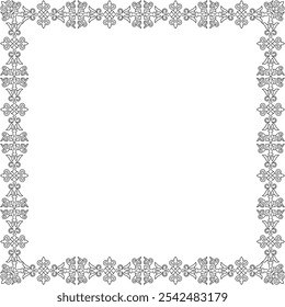 Vector black contour square Kazakh national ornament. Ethnic pattern of the peoples of the Great Steppe,
