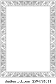 Vector black contour square Turkish national ornament. Ottoman border, frame. Ethnic floral rectangle, Seljuk Turks pattern. Decoration of the Sultan's palaces.
