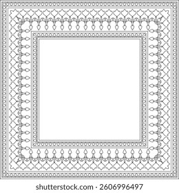 Vector black contour square Turkish national ornament. Ottoman border, frame. Ethnic floral rectangle, Seljuk Turks pattern. Decoration of the Sultan's palaces.

