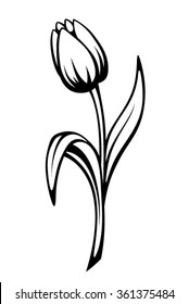 Vector black contour of a tulip flower isolated on a white background.