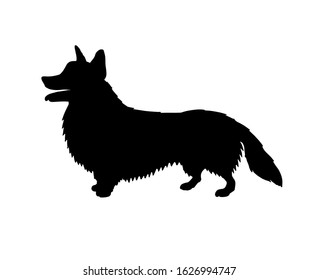 Vector black corgi dog silhouette isolated on white background
