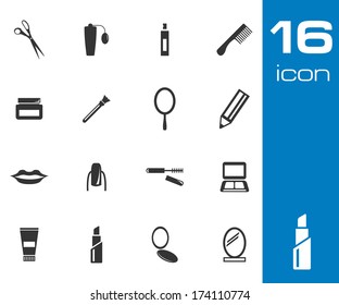 Vector black cosmetics icons set on white background