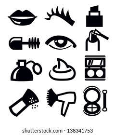 vector black cosmetics and makeup icon set