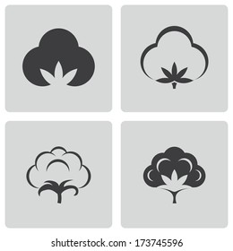 Vector black cotton icons set on white background