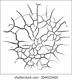 Vector black cracks arranged in a circle on a white background.