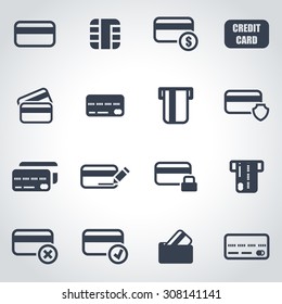 Vector black credit card icon set.