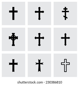 Vector black crosses icon set on grey background