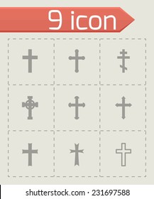 Vector black crosses icon set on grey background