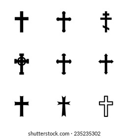 Vector black crosses icon set on white background