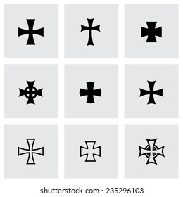 Vector black crosses icon set on grey background.