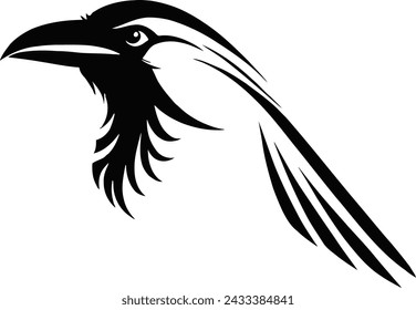 Vector of black crow isolated on white background.  Raven icon, logo. 