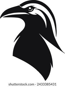 Vector de cuervo negro aislado sobre fondo blanco.  Icono de Raven, logotipo, ilustración.