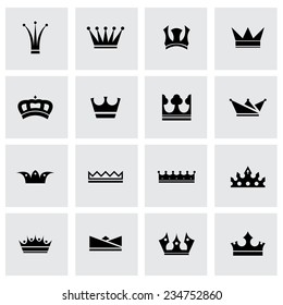 Vector black crown icon set on grey background