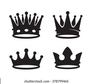 vector black crown icons on white background