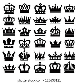 vector black crown icons set on white