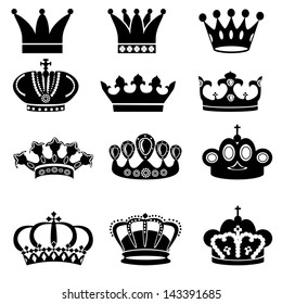 vector black crown icons set on white