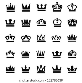 vector black crown icons set on white