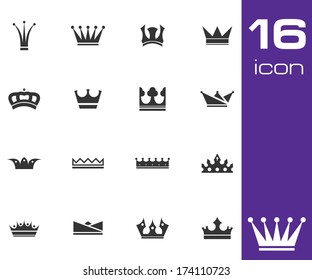 Vector black crown icons set on white background