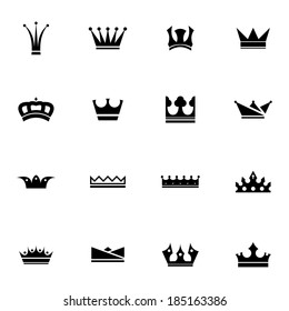 Vector black  crown  icons set on white background